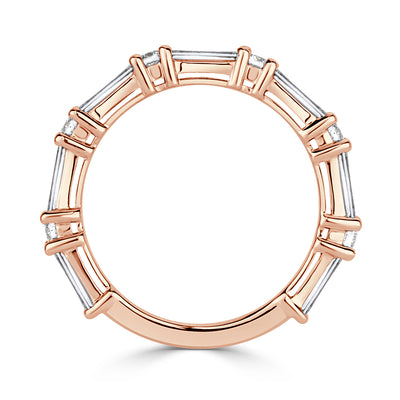 1.25ct Baguette and Round Brilliant Cut Diamond Wedding Band in 18k Rose Gold