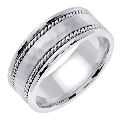 Men's Handmade Hammered Wedding Band in 18k White Gold 8.0mm