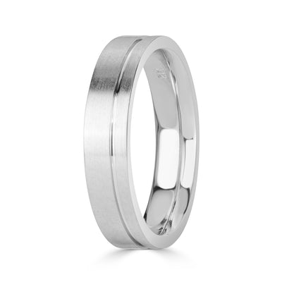 Men's Off-Centered Groove Satin Wedding Band in 14k White Gold 5.0mm