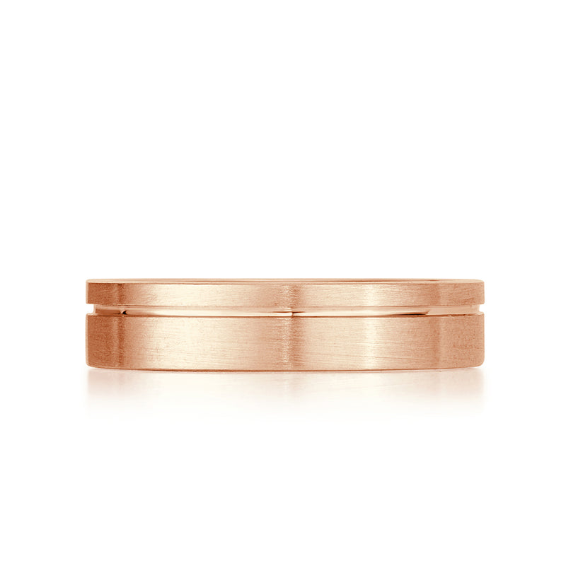 Men's Off-Centered Groove Satin Wedding Band in 14k Rose Gold 5.0mm