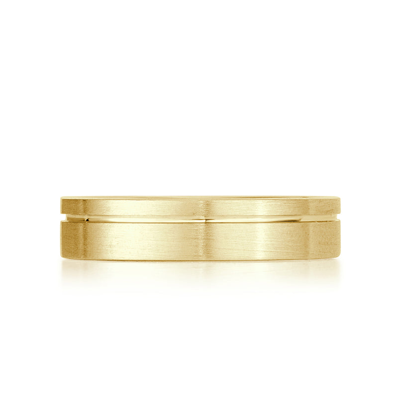 Men's Off-Centered Groove Satin Wedding Band in 18k Yellow Gold 5.0mm