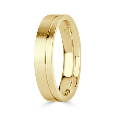 Men's Off-Centered Groove Satin Wedding Band in 18k Yellow Gold 5.0mm