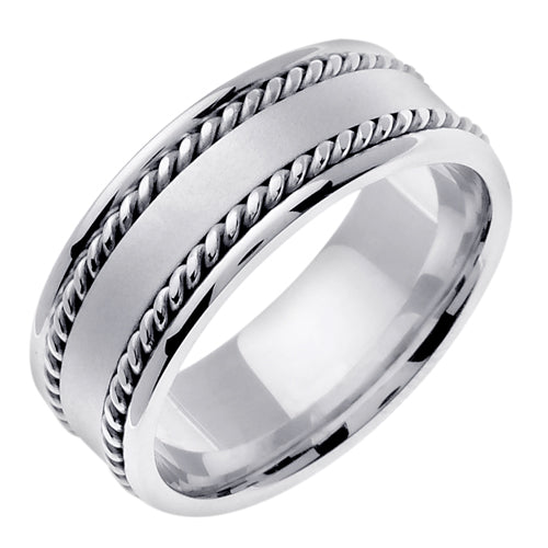 Men's Matte Accent Wedding Band in 14k White Gold 8.0mm