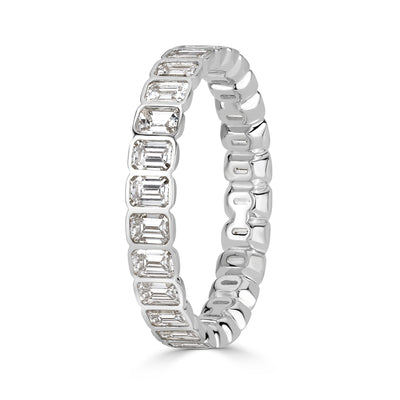 2.01ct Emerald Cut Diamond Bezel Set Eternity Band in 18k White Gold