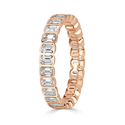 2.01ct Emerald Cut Diamond Bezel Set Eternity Band in 18k Rose Gold