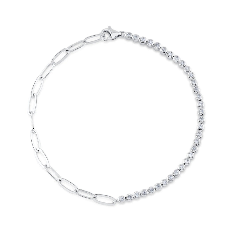 0.31ct Round Cut Diamond Bezel Paper Clip Chain Bracelet in 14k White Gold