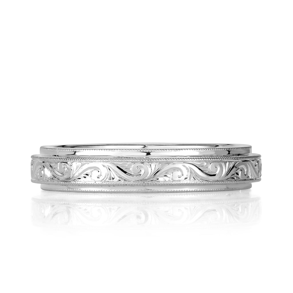 Handmade Engraved Wedding Band in Platinum Mark Broumand