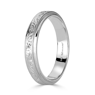 Handmade Engraved Wedding Band in Platinum