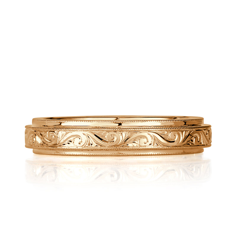 Handmade Engraved Wedding Band in 18k Champagne Yellow Gold