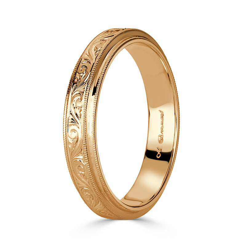 Handmade Engraved Wedding Band in 18k Champagne Yellow Gold